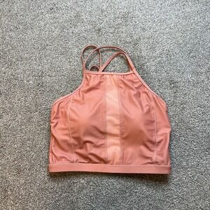 Nani Swimwear Top Womens Medium Pink Strappy High Neck Athletic Swim Padded